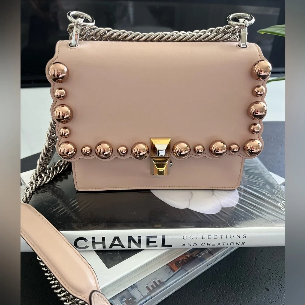 FENDI Vitello Liberty Studded Small Kan I Shoulder Bag Excellent Condition - Picture 2 of 14